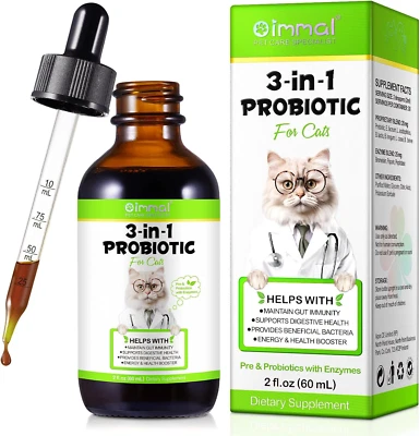 BODY JUICE OIL Probiotics for Cats with Prebiotic and Enzymes, Cat Probiotics Supplement Help D