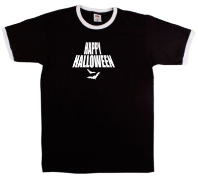 Happy Halloween Bats Ringer T-shirt - Retro Horror, Dracula, Vampire, S-XXL