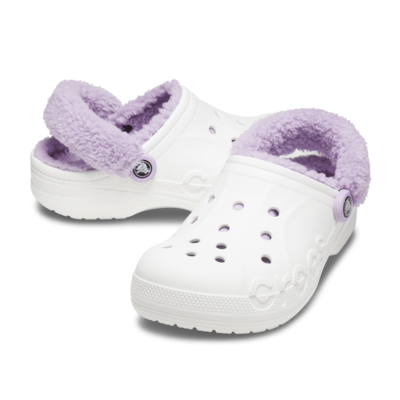 New CROCS Womens BAYA LINED FUZZ-STRAP CLOG 206633-577 WHITE
