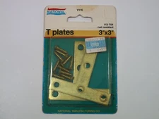 T Plates 3" X 3 " National Hardware 2 Count Rust Resistant V116 Made in USA Vtg