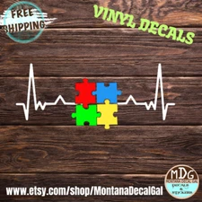 Autism awareness heartbeat Vinyl Decal Sticker for vehicles | Puzzle Pieces
