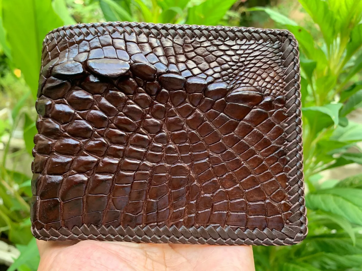 Double side Genuine alligator Crocodile leather skin brown bifold wallet  for men