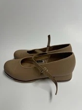 Bloch Girls Tan Leather Techno Tap Dance Shoes 1" Heel Girls Size 6.5