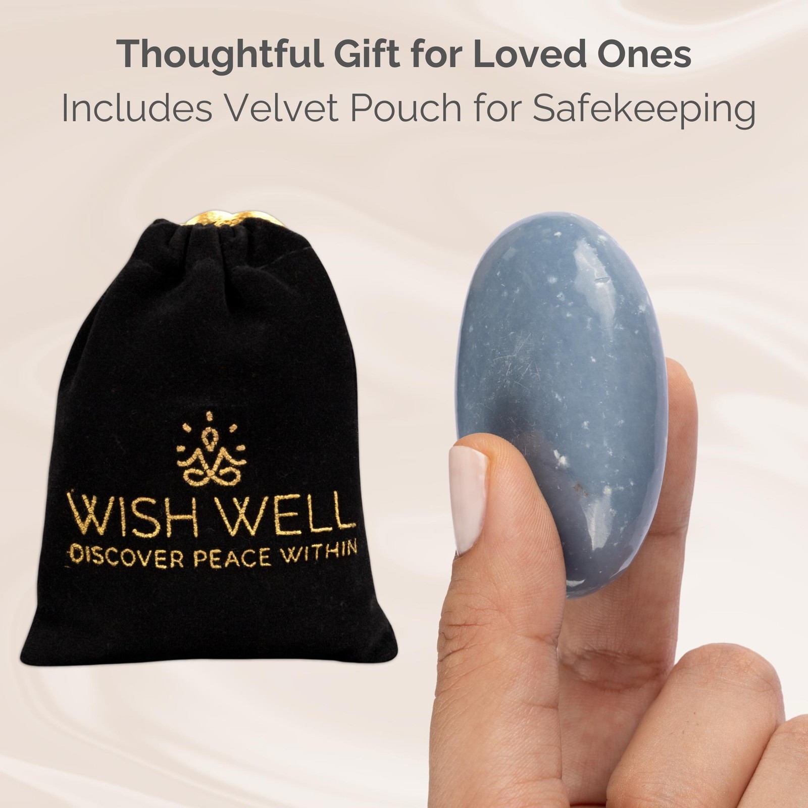 Angelite Crystal Palm Stone for Anxiety Relief, Polished Stone, Spiritual Gift