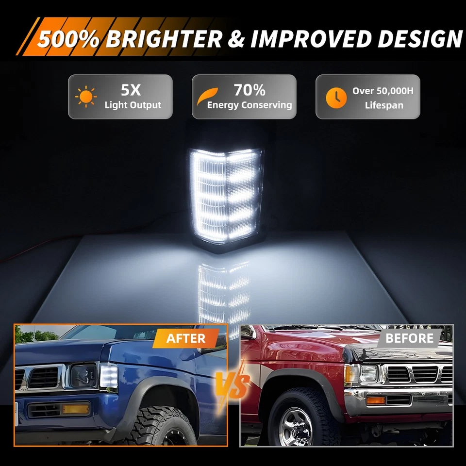 2X luzes de sinalização LED brancas fumê canto lateral para 90-97 Nissan D21 Pickup - Imagem 2 de 4