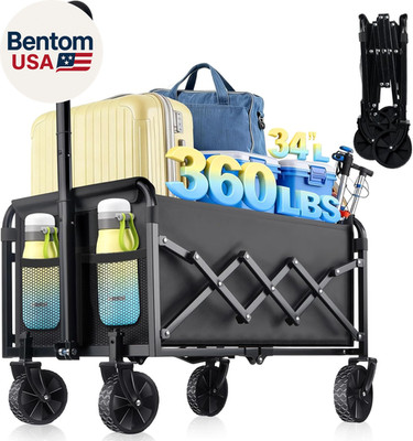Collapsible Wagon Cart with Wheels Foldable - Lightweight 360LBS Heavy Duty Fold