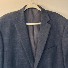 Lauren Ralph Lauren Blazer Men's 48R Charcoal Gray Blue Plaid Wool Double Vented