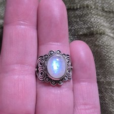 Moonstone Sterling Silver Ring Size 6 Gemstone Crystal Jewelry Boho Swirl Design
