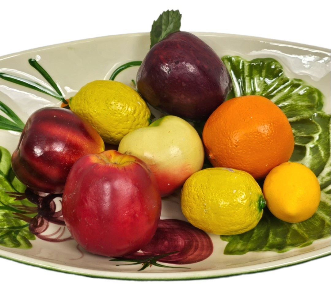 Vintage Los Angeles Potteries Serv. Fruit Centerpiece Bowl w/Fruits Ceramic Etc