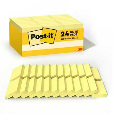 Post-It Notes Value Pack 1.5 in x 2 in Canary Yellow 100 Sheets/Pad 24 Pads 2400