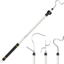 Clothes Hook Pole, High Reach Garment Hook 38  - 63  Telescoping Pole with 3 Hoo