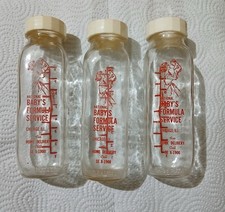 3 Vintage 1930s Evenflo Glass Baby Bottle National Formula Service Chicago IL