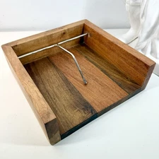 Natural ACACIA Wood NAPKIN HOLDER W/Steel Arm Modern SQUARE SERVIETTE Dispenser