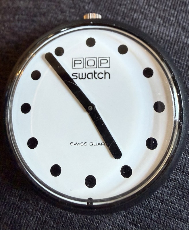 Vintage 1987 White / Blk Dots Swatch Pop Musical Alarm Watch PWBB001