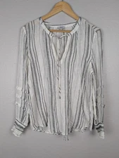 Rails Caterina Basque Stripe Shirt Womens Medium White Linen Blend Boho
