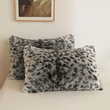 Leopard Faux Fur Fluffy Pillowcases, 26" x 20" Pack of 2 Leopard Print Grey