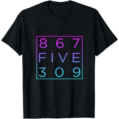 867-5309 Jenny Retro 80s Music Song Vaporwave Synthwave Pink Blue Graphic Tee