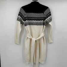 Ann Taylor Petite Black Cream Fair Isle Nordic Mock Neck Belted Sweater Dress MP