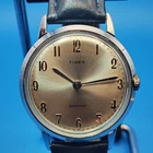 Vintage 1975 Timex Mechanical Wind 34mm Mens Watch New Leather Strap Restored!