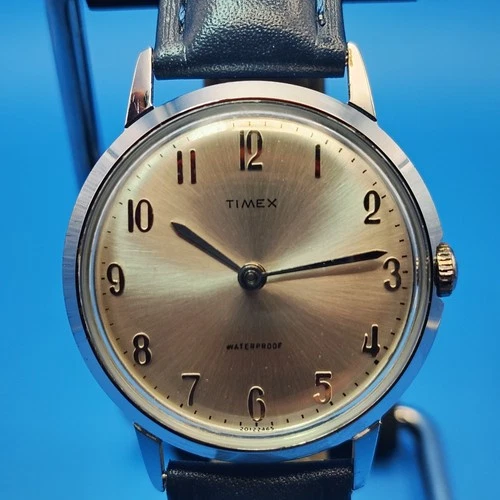 Vintage 1975 Timex Mechanical Wind 34mm Mens Watch New Leather Strap Restored!