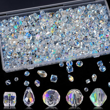 600 Pcs Crystal Glass Beads for Jewelry Making, Crystal Beads with Box, Assorted