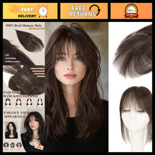 360 3D Human Hair Topper - Ultra Thin Clip-In Bangs for Thinning Gray Hair, 12"