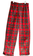 Handmade kid's unisex size 10/12 pull on elastic waist fleece pants red plaid