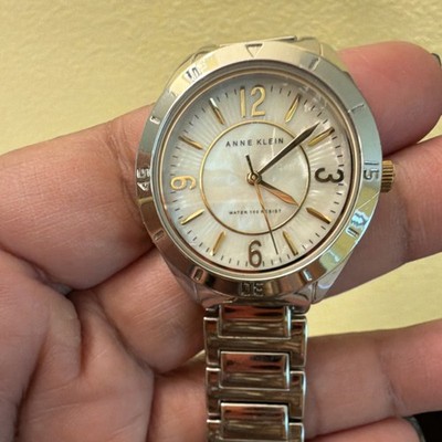 Anne Klein Silver Stainless Steel Quartz Analog Wristwatch Mother of Pearl Dial