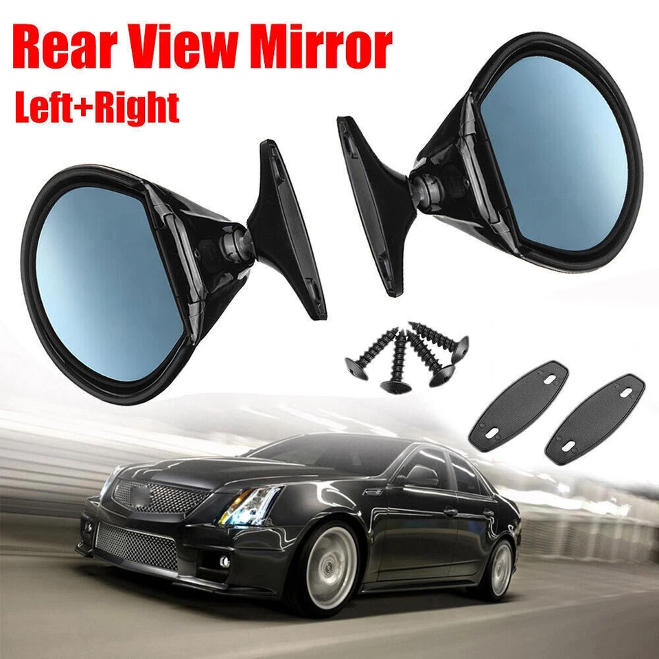 2 X классический автомобиля двери боковые зеркала ретро зеркало заднего вида универсальный глянцевый черный - Изображение 4 из 4