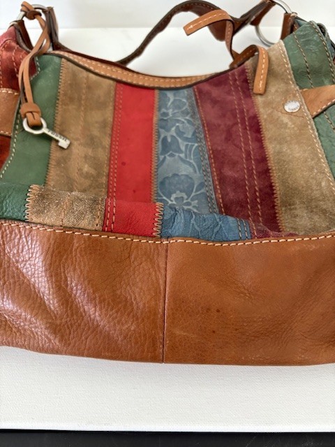 Fossil Multicolor Stripe Patchwork Leather Suede … - image 2
