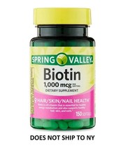 Spring Valley Biotin 1000 mcg Softgels, Hair Skin  Nails Support, 150 Ct
