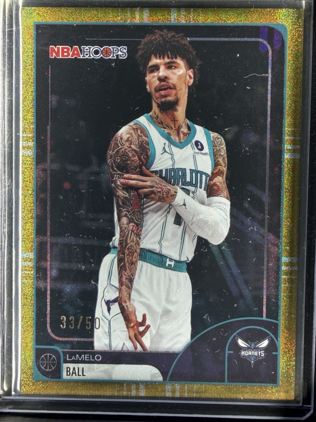 2025-26 Topps NBA HOOPS Lamelo Ball Gold Burst #185 Hornets /50
