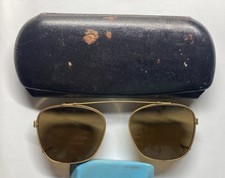 ANTIQUE VINTAGE CLIP ON SUNGLASSES GOLD METAL RIM PETTY SANTA MONICA BLVD CALI