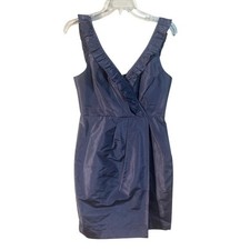 J. Crew Navy Blue Silk Ruffle V Neck Sleeveless Sheath Cocktail Dress Size 4