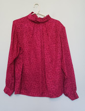 Vtg Gailord Women 16 Blouse Hot Pink Long Sleeve Geometric Career High Neck