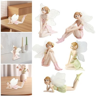 Flower Fairy Figure Figurine Resin Sculpture for Bookshelf Office Entryway