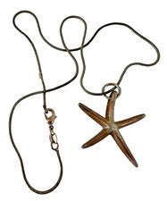 Sterling Silver Starfish Pendant Necklace Snake Chain 925 Natural Patina 16 in