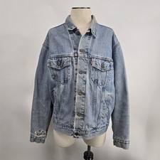 Distressed Vintage Levi's Plaid Flannel Lined 80s 90s Denim Trucker Jacket 70614