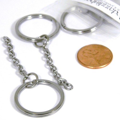 5 Grade 304 Stainless Surgical Steel 25mm, 1 inch Key Ring Splitrings with Chain - 第 1/2 張圖片