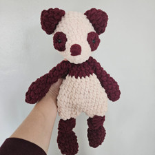 Panda Bear Red Pink Valentine's Day Crochet Knotted Lovey Ready to Ship