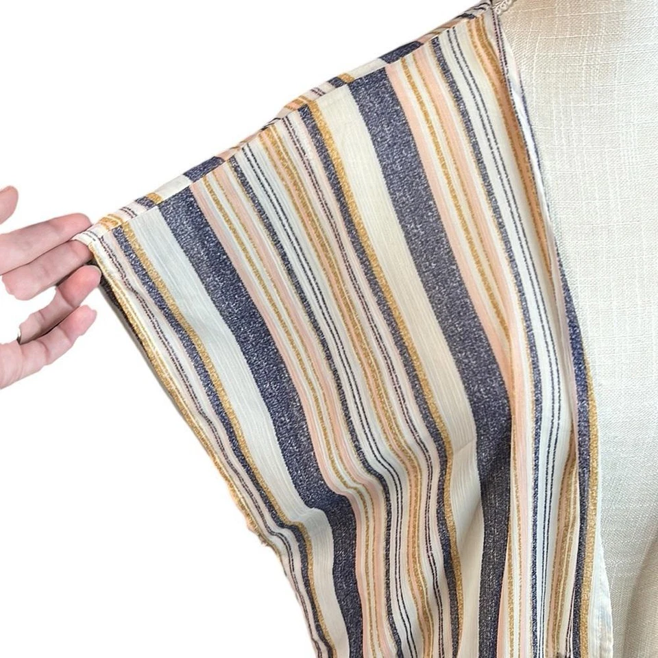 Кардиган Xhilaration с коротким рукавом в полоску женский размер L желтовато-коричневый синий розовый - Изображение 3 из 4