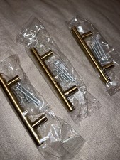 NEW Set Of 3 Gold Finish Cabinet Or Drawer Handles Pulls NIP
