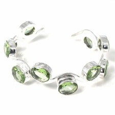 Brazalete de joyería de plata de ley 925 hecho a mano con piedras preciosas de amatista verde talla 7-8