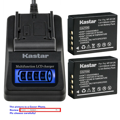 Kastar Battery LCD Quick Charger for Fujifilm NP-W126 NP-W126s & Fujifilm X-T200