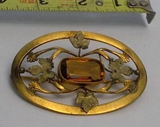 Vintage Art Nouveau  BROOCH PIN Ivy Detail Gold Tone Signed GLP