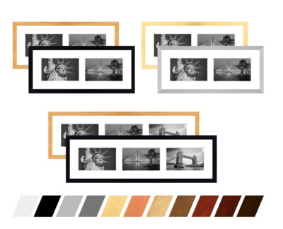 Collage Holz Bilderrahmen  ''PINO'' Galerie mit Passepartout für 2 - 5 Fotos