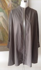Marla Wynne Gray/green Collarless Long Jacket W/side Slits Unlined Poly Blend Sm