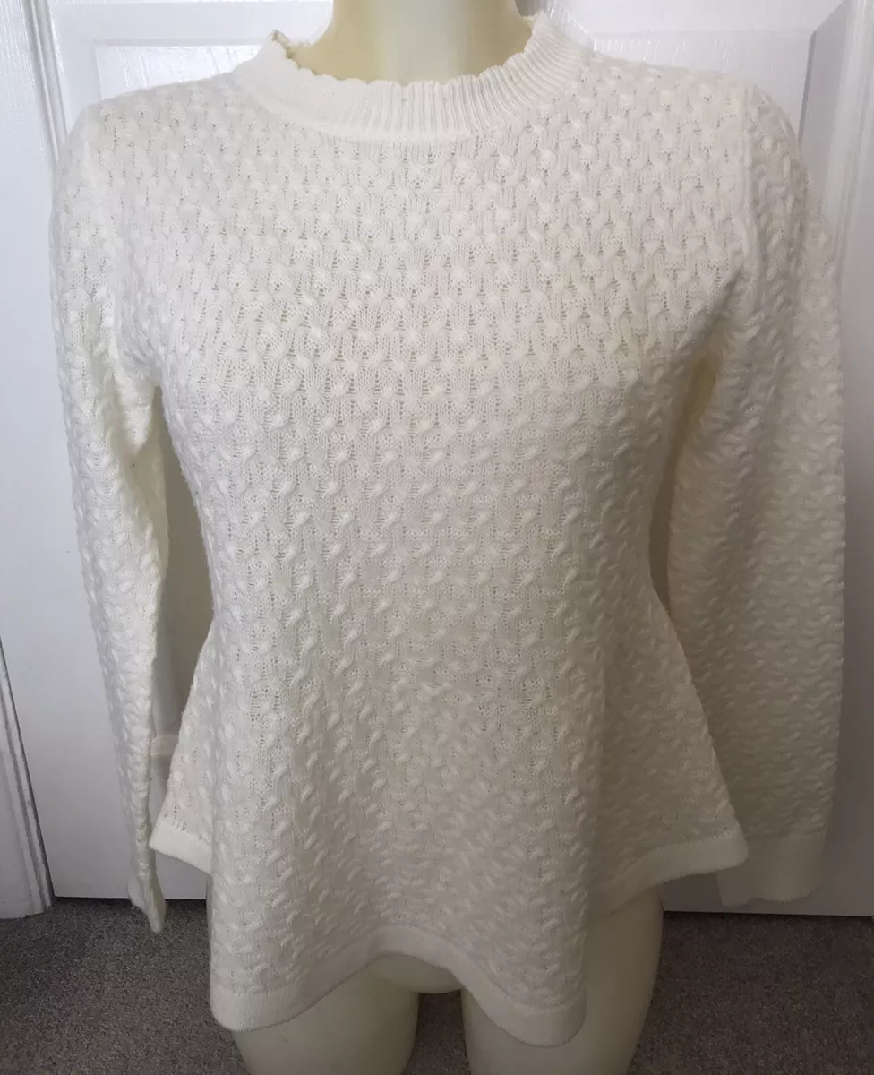 SHEIN WOMENS CREAM WOVEN KNIT TOP JUMPER ROUND NECK LONG SLEEVED SIZE SMALL