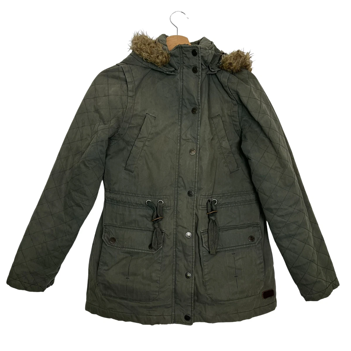 FAT FACE Jacket Womens UK 12 Medium Khaki Hooded Utility Heritage