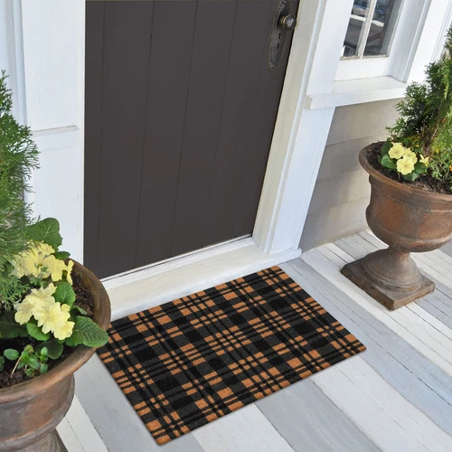 Liora Manne Natura 2x3 Doormat Non Slip Natural Fiber Outdoor Black Tartan - Picture 4 of 8
